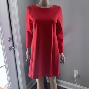 J.Crew Women's Small Red Long Sleeve Shift Dress Back Zip Stretch Knit